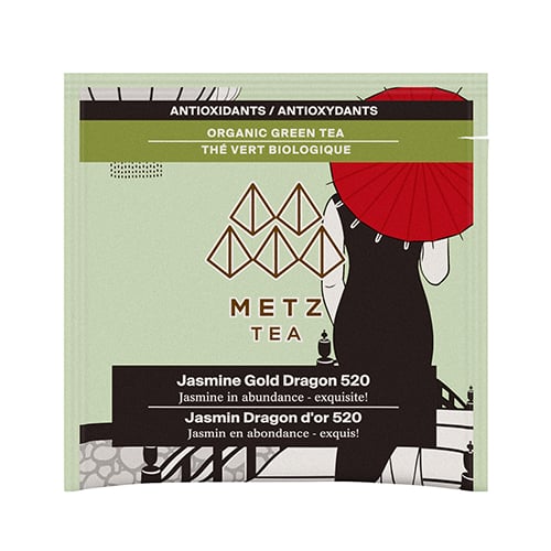 Metz Tea package with green background and tea packaging design.