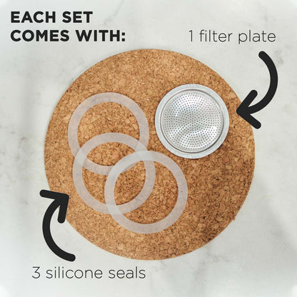 GROSCHE Replacement Silicon Gaskets & Filter for Moka Pot