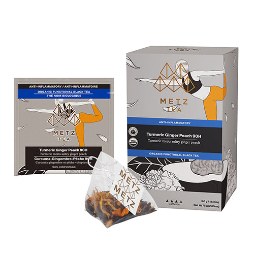Metz Tea packaging including box, packets, and a tea bag on a white background