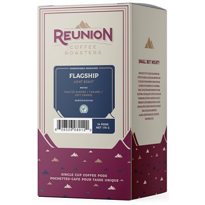 Not Keurig Compatible: Reunion Island 100% Compostable Pods - Flagship [16 pack] - Gold Roast Coffee Service Ltd.