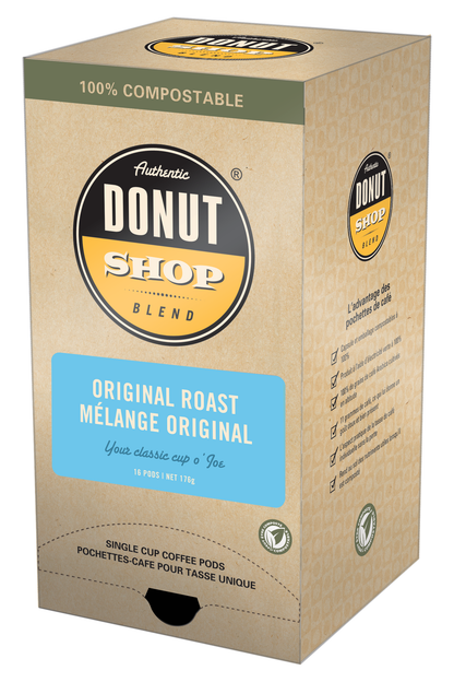 Not Keurig Compatible: Reunion Island 100% Compostable Pods - Donut Shop Original Roast [16 pack] - Gold Roast Coffee Service Ltd.