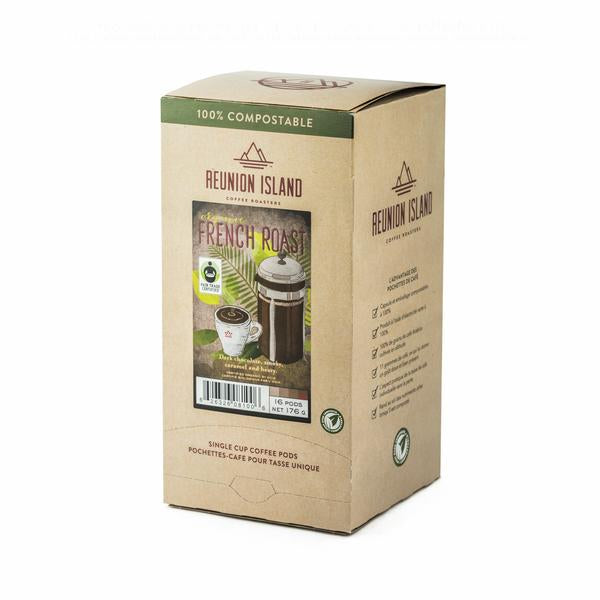 Not Keurig Compatible: Reunion Island 100% Compostable Pods - French Roast [16 pack] - Gold Roast Coffee Service Ltd.