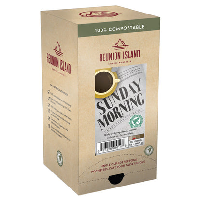 Not Keurig Compatible: Reunion Island 100% Compostable Pods - Sunday Morning [16 pack] - Gold Roast Coffee Service Ltd.