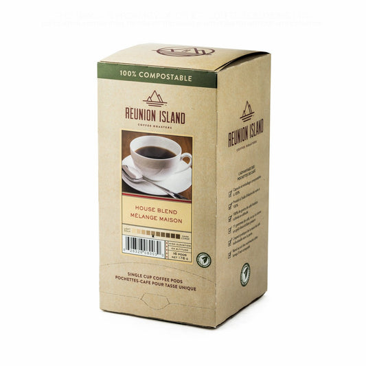 Not Keurig Compatible: Reunion Island 100% Compostable Pods - House Blend [16 pack]